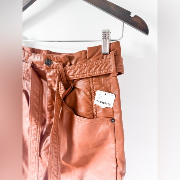 NWT Free People Brown Faux Leather Belted Mini Skirt - Picture 3 of 10